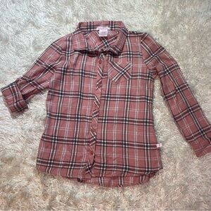 Tommy Bahama Girls Button Down Long Sleeve Top Shirt Pink Plaid Size 12 Kids